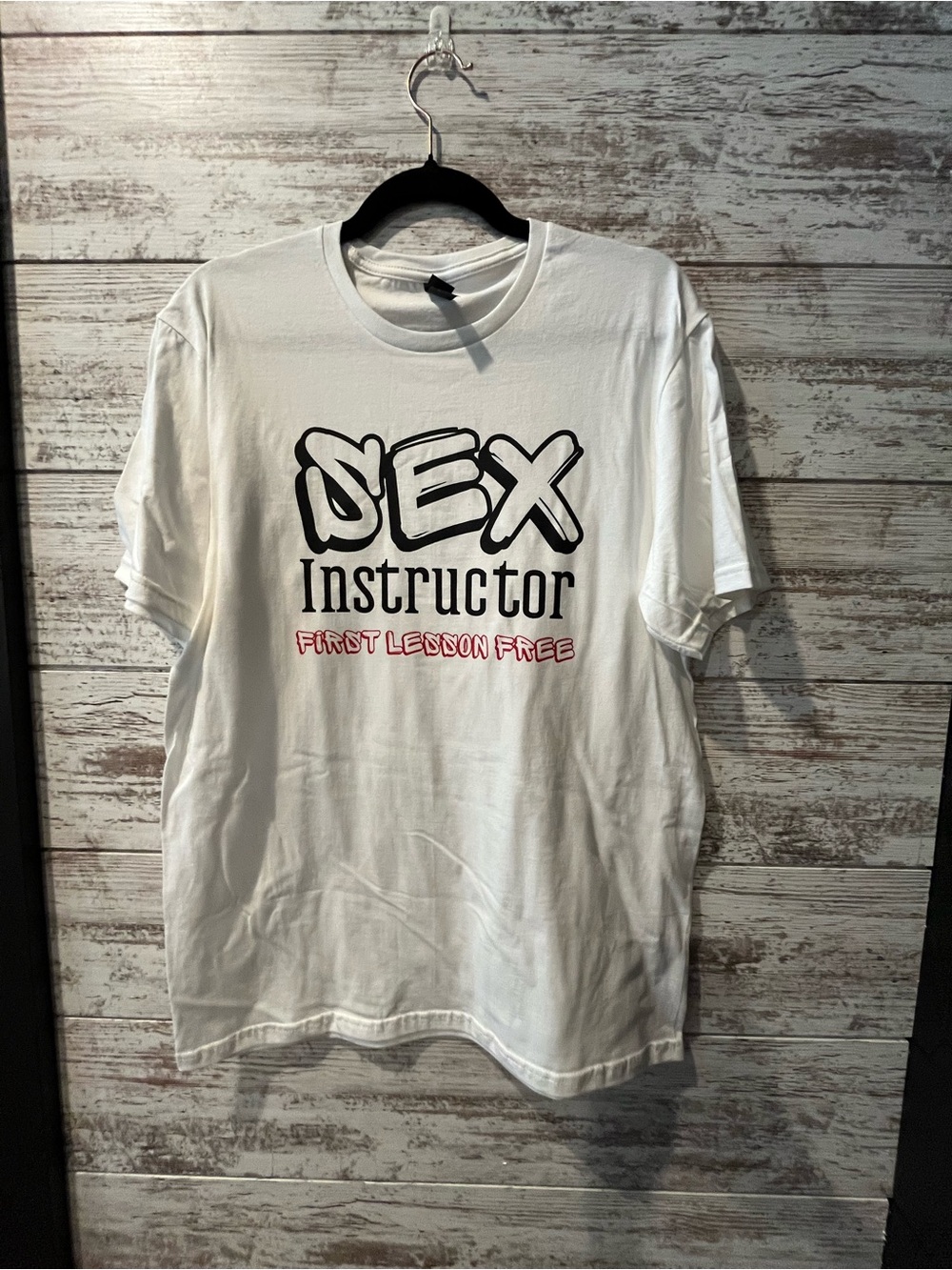Gildan White Graphic Tee with Black & Red Print